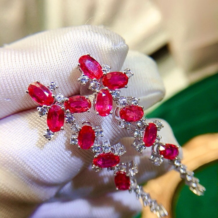 14k Gold 4.92 Ctw Natural Ruby & Sapphire Earrings - 6