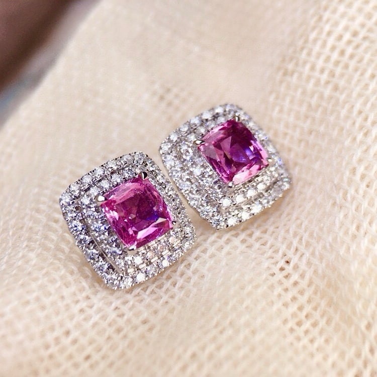 14k Gold 2.12 Ctw Natural Sapphire & Diamond Earrings - 2