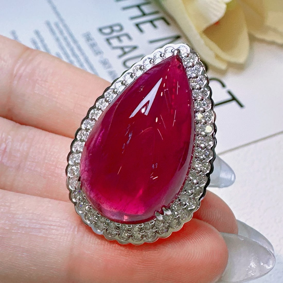 14k Gold 21 Ct Natural Tourmaline & Diamond Ring - 2