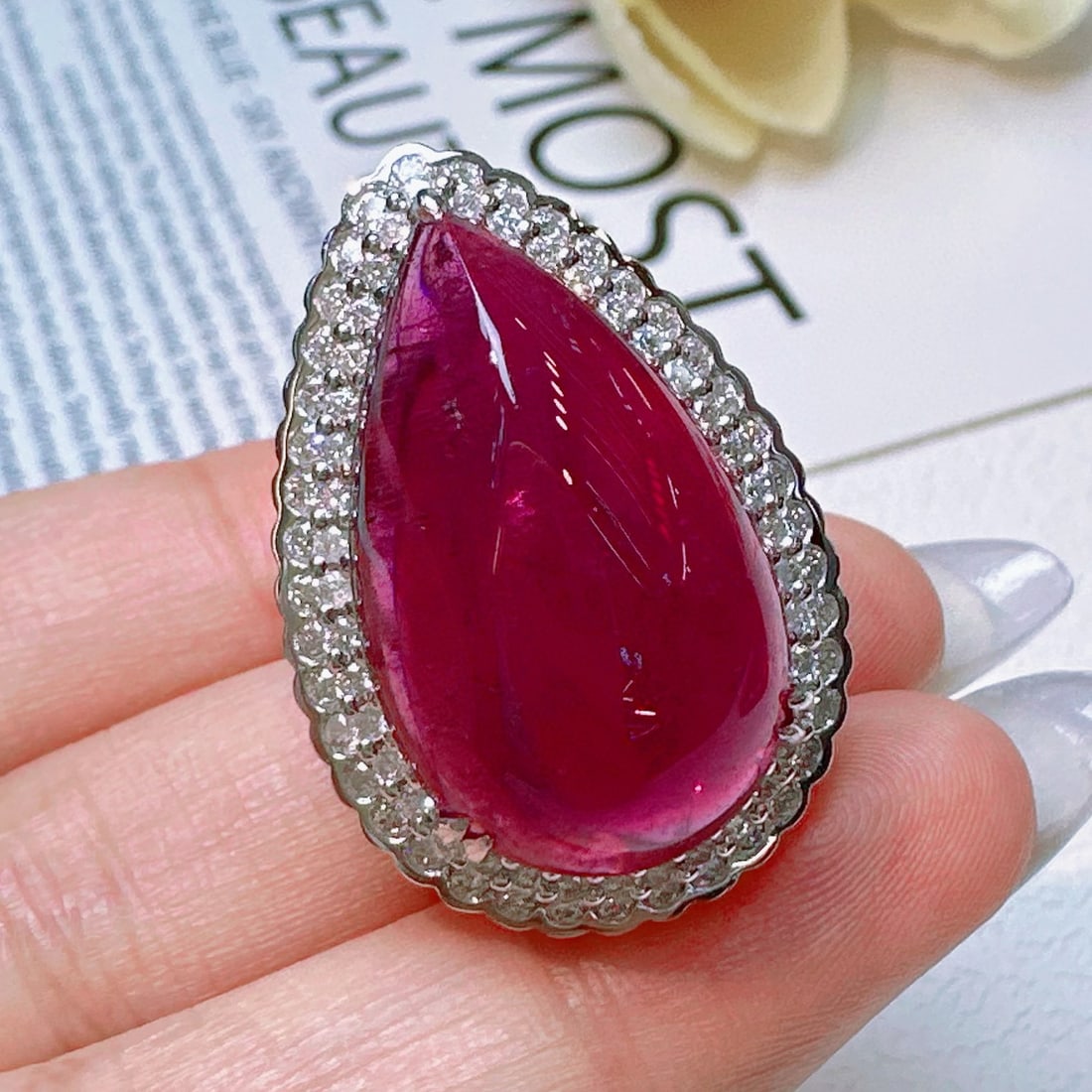 14k Gold 21 Ct Natural Tourmaline & Diamond Ring - 3
