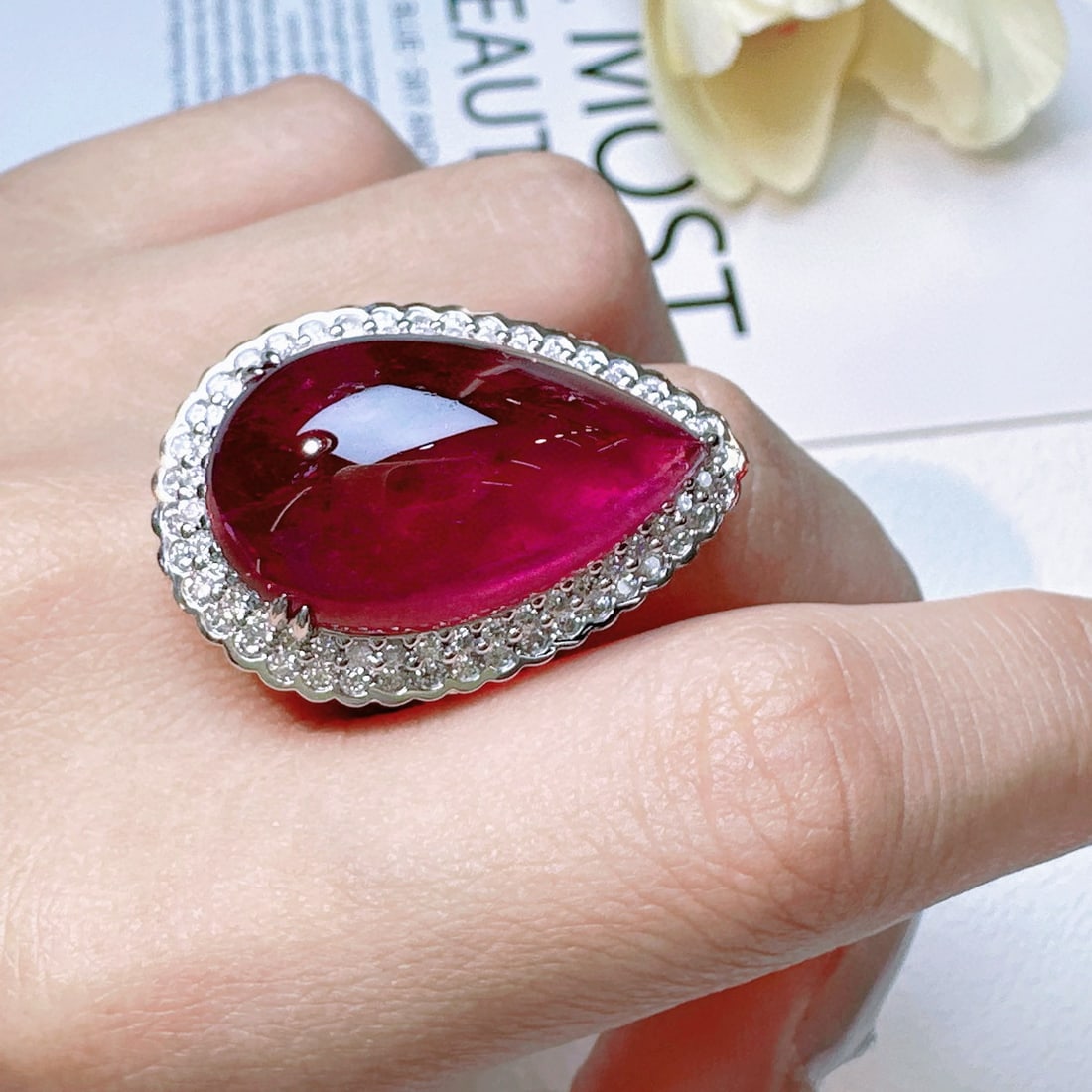 14k Gold 21 Ct Natural Tourmaline & Diamond Ring - 4