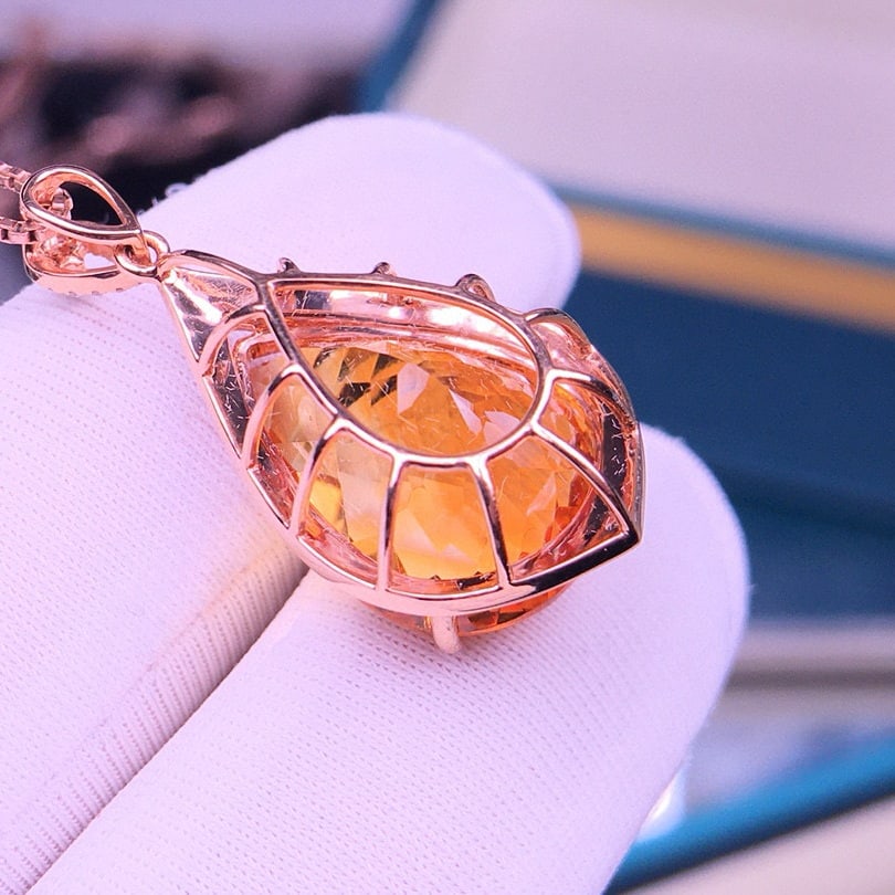 14k Gold 9 Ct Natural Citrine & Diamond Pendant( Without Chain ) - 4