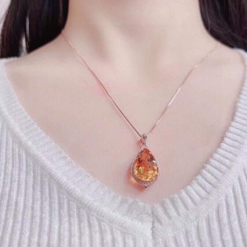 14k Gold 9 Ct Natural Citrine & Diamond Pendant( Without Chain ) - 5
