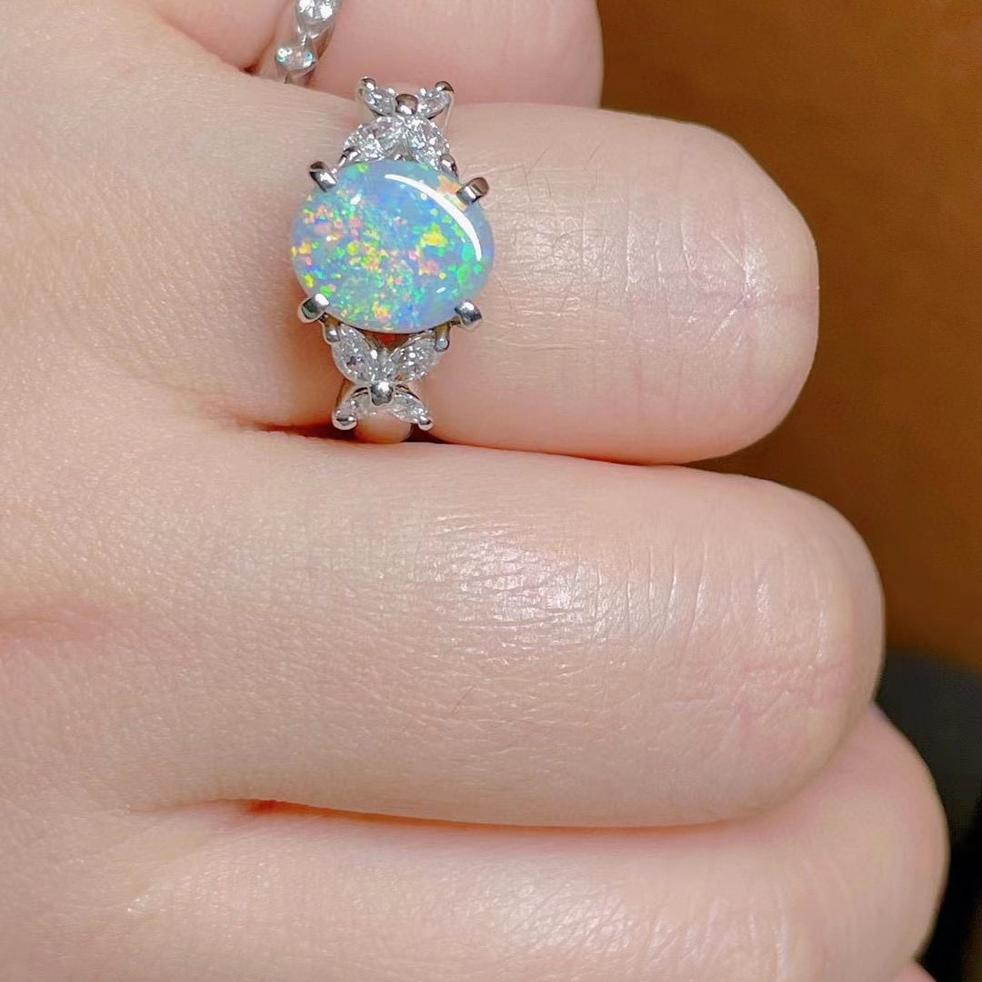 14k Gold 2.45 Ctw Natural Opal & Diamond Ring - 7