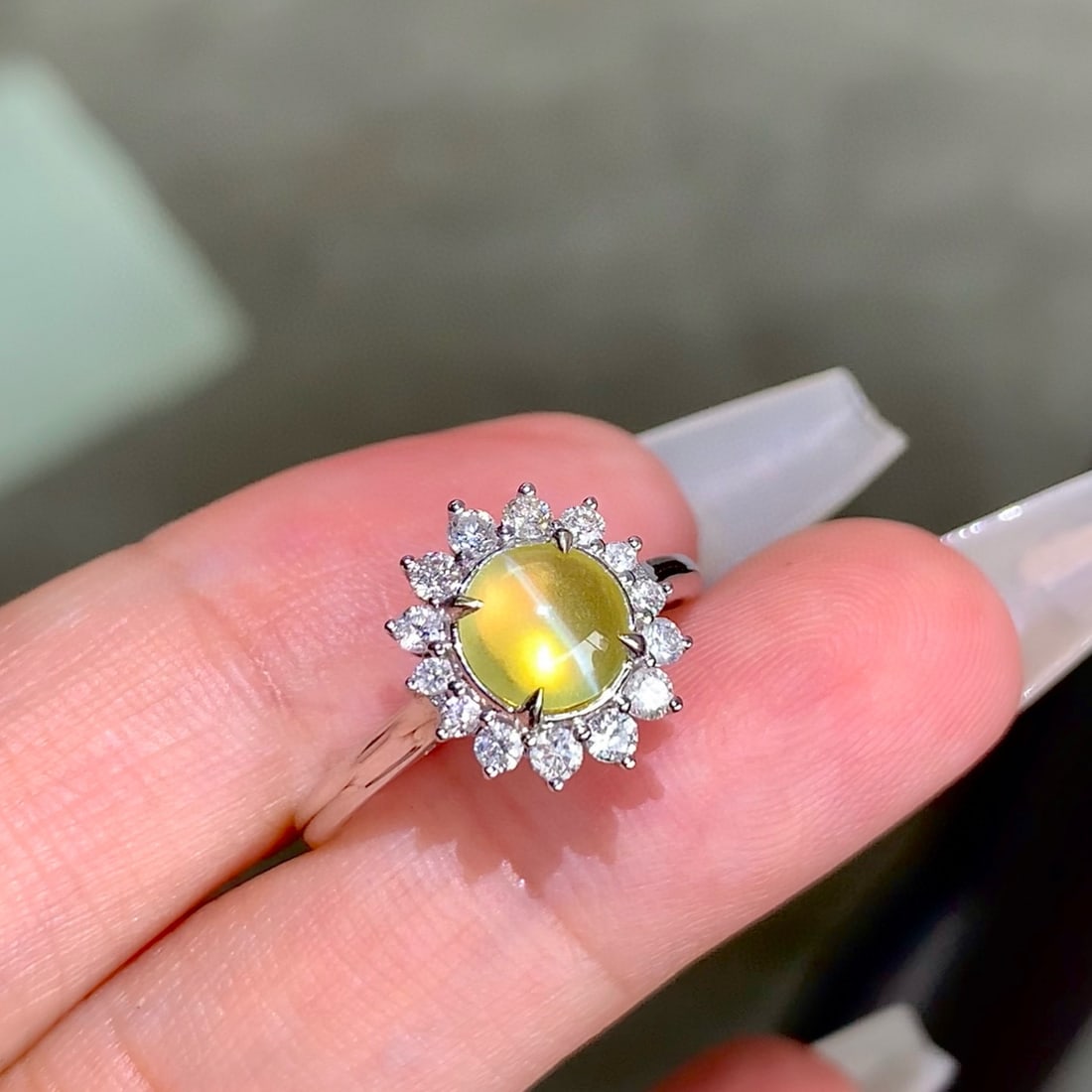 14k Gold 1.20 Ct Natural Cat's?Eye Chrysoberyl & Diamond Ring - 3