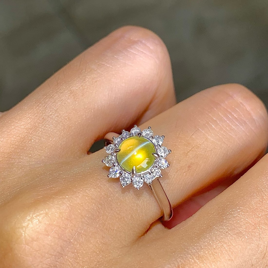 14k Gold 1.20 Ct Natural Cat's?Eye Chrysoberyl & Diamond Ring - 4