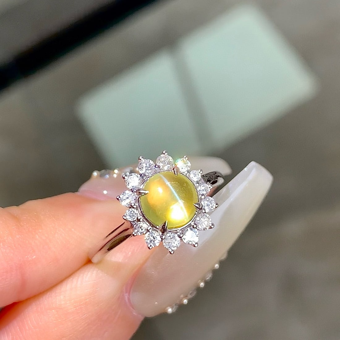 14k Gold 1.20 Ct Natural Cat's?Eye Chrysoberyl & Diamond Ring - 5