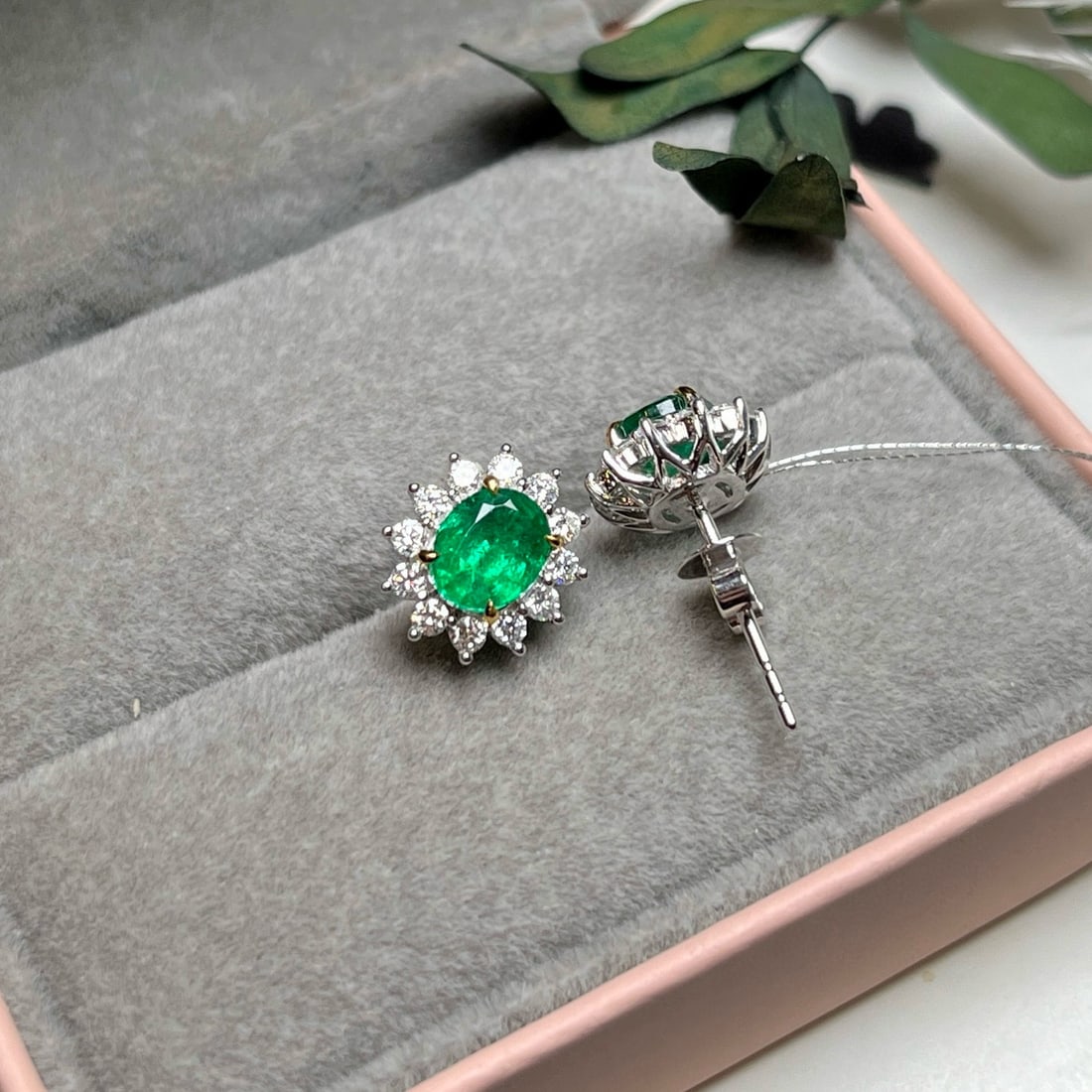 14k Gold 1.77 Ctw Vivid Green Natural Emerald & Diamond Earrings - 3