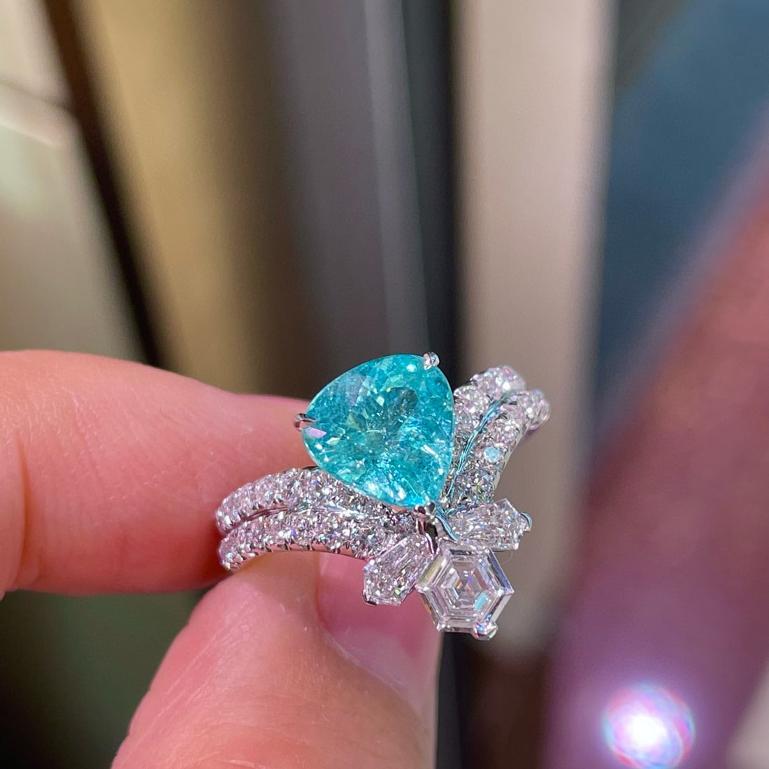 14k Gold 2.62 Ctw Natural Paraiba Tourmaline & Diamond Ring - 2