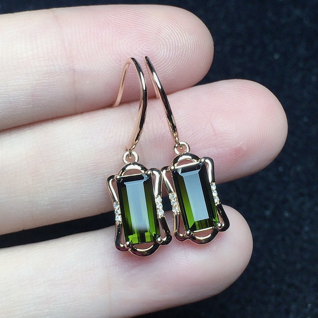 14k Gold 2.92 Ct Natural Tourmaline & Diamond Earrings - 3