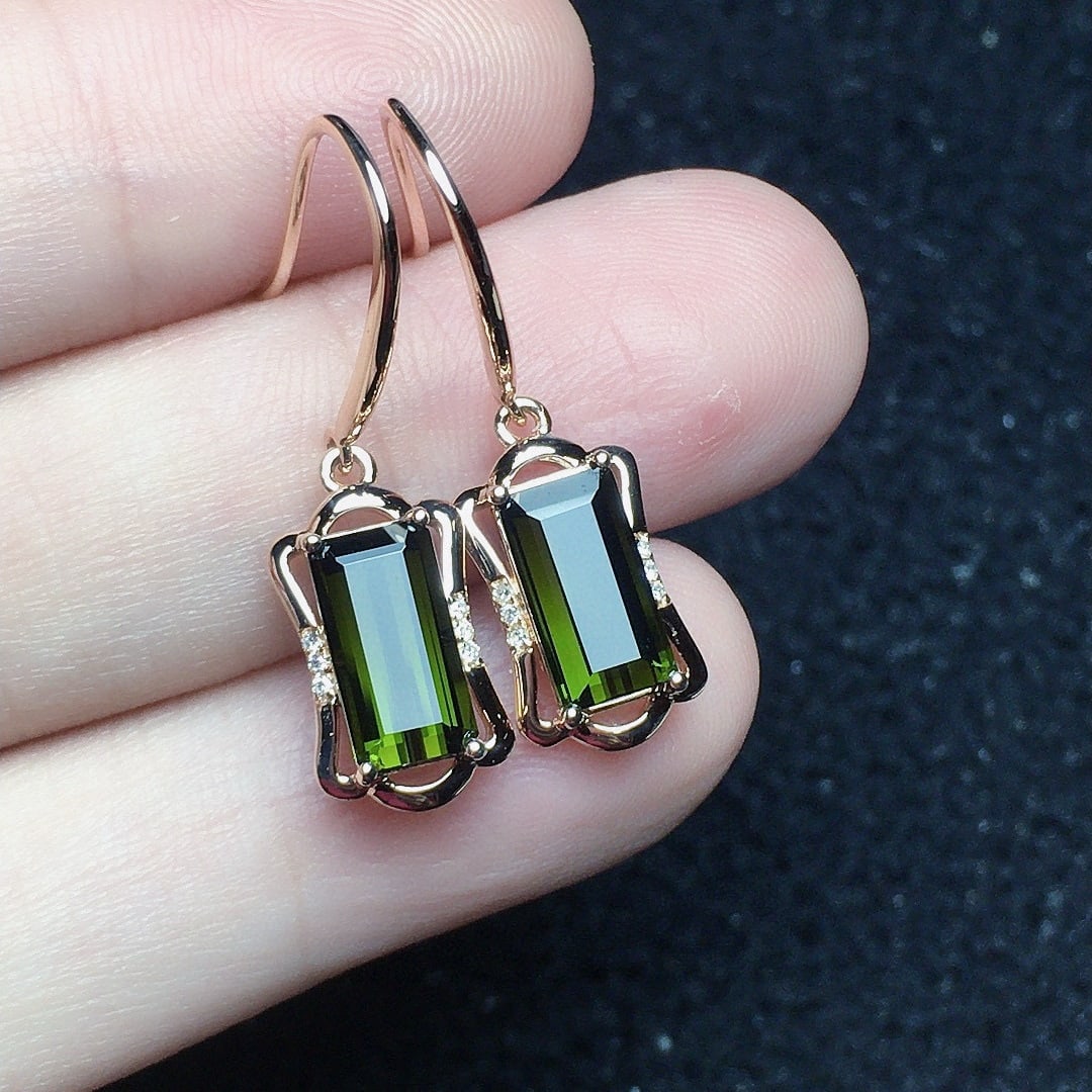 14k Gold 2.92 Ct Natural Tourmaline & Diamond Earrings - 4