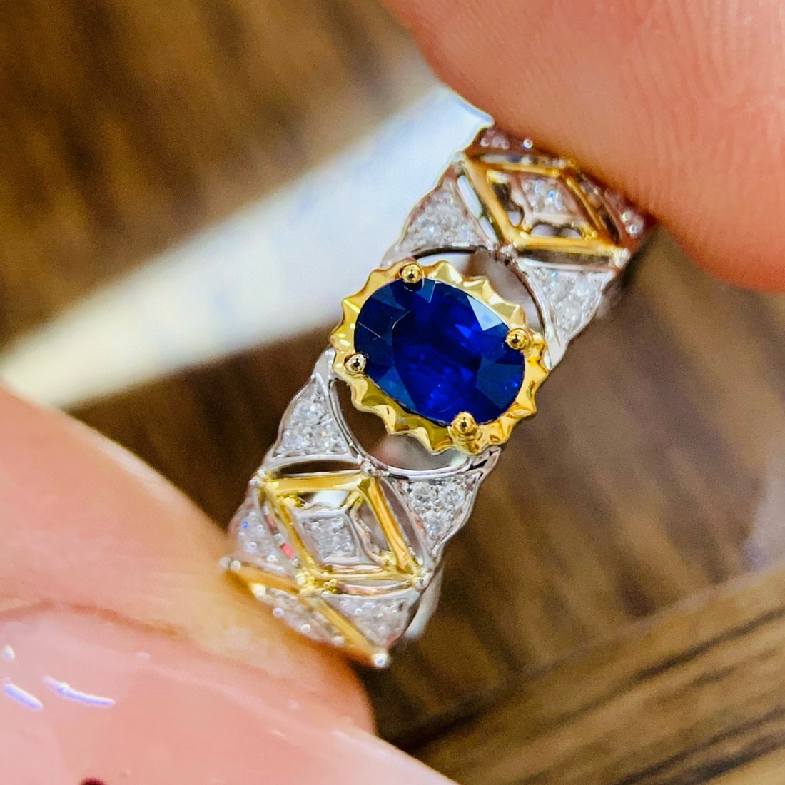 14k Gold 0.78 Ctw Natural Sapphire & Diamond Ring - 3