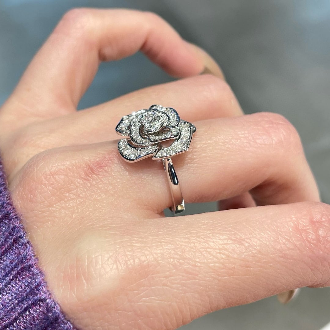 14k Gold 0.6 Ct Natural H Diamond & Flowers Ring - 3