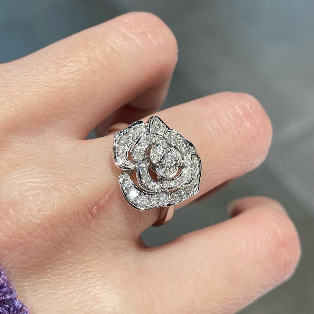 14k Gold 0.6 Ct Natural H Diamond & Flowers Ring - 5