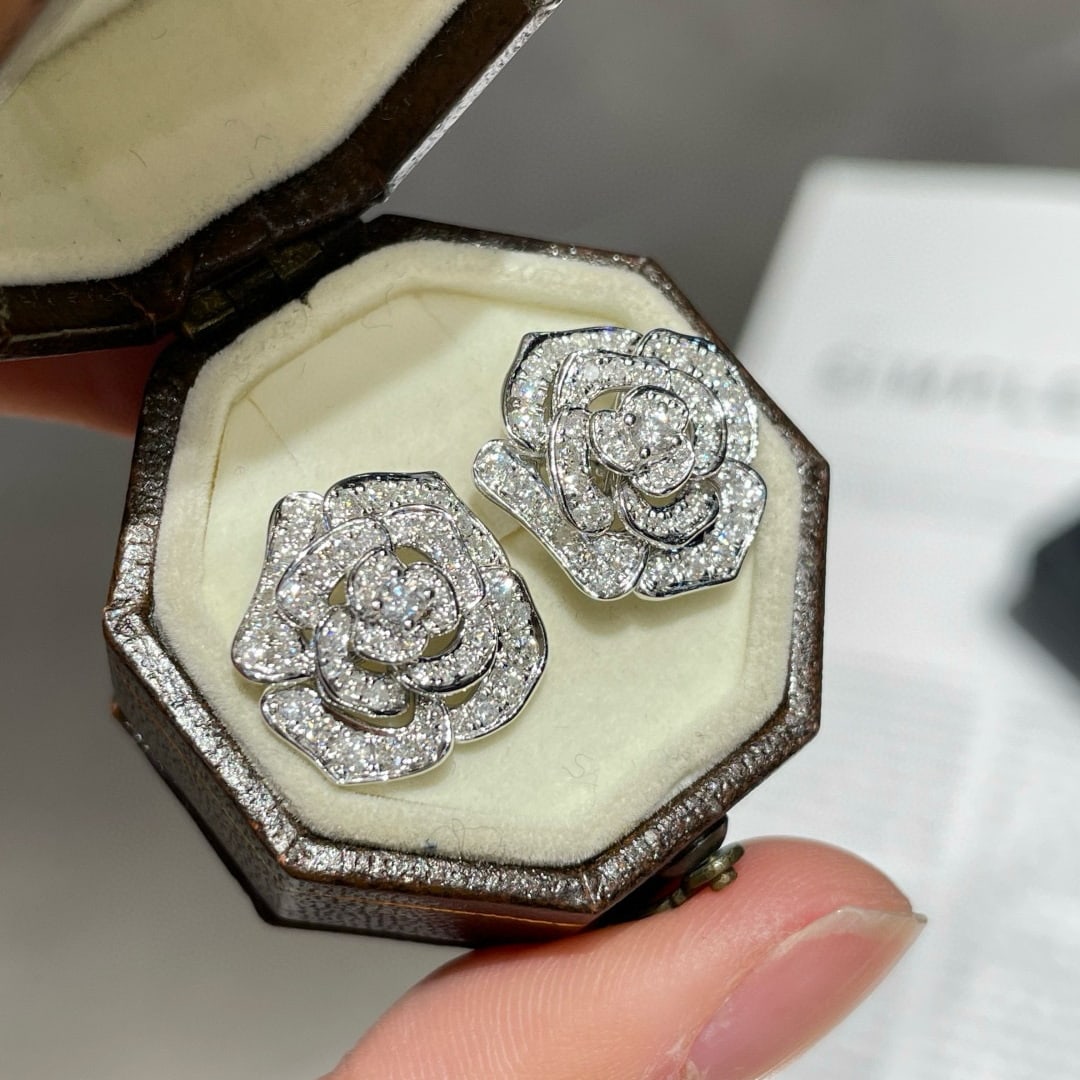 14k Gold 0.8 Ct Natural H Diamond & Flowers Earrings - 3