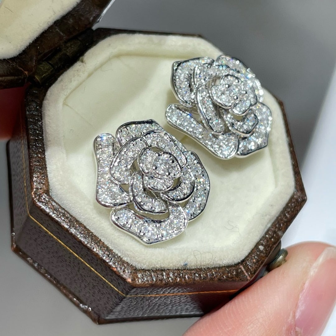 14k Gold 0.8 Ct Natural H Diamond & Flowers Earrings - 4
