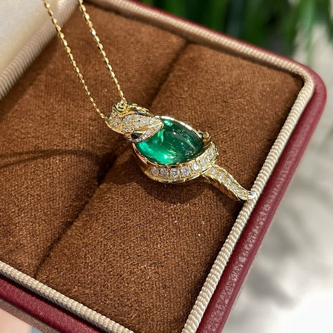 14k Gold 4.99 Ct Natural Emerald & Diamond Pendant( Without Chain ) - 2
