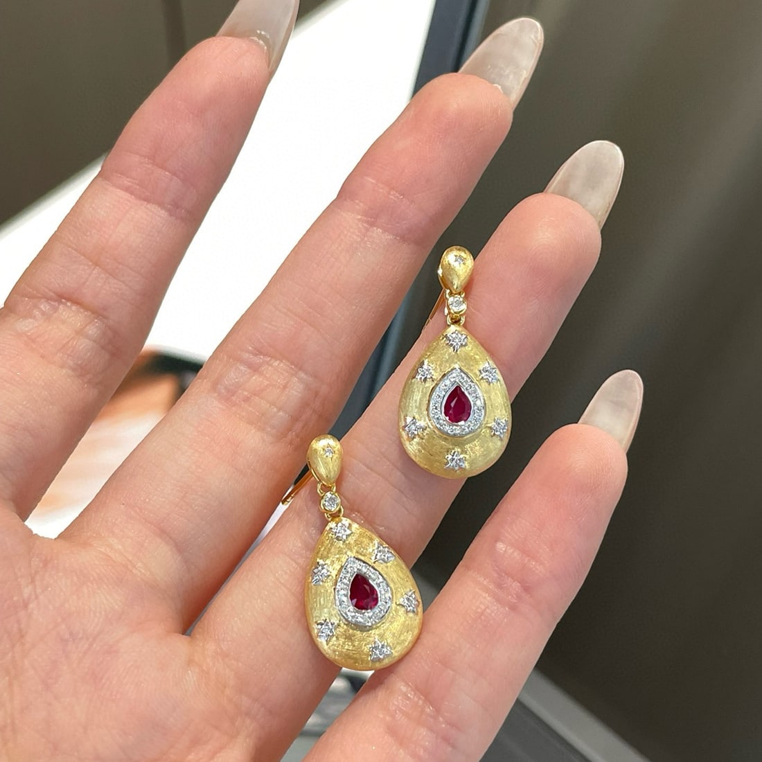 14k Gold 0.3 Ct Natural Ruby & Diamond Earrings - 6
