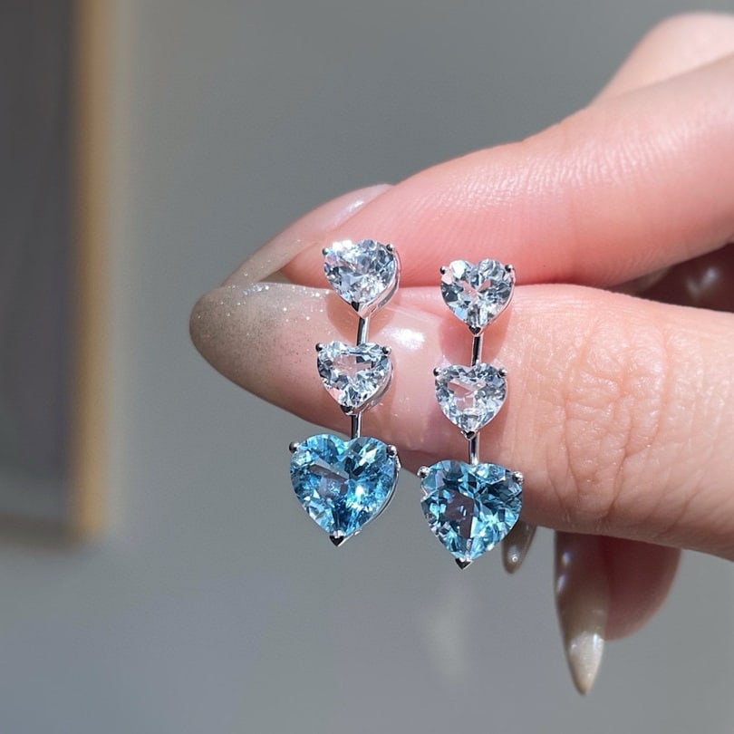 14k Gold 4.1 Ctw Natural Aquamarine & Aquamarine Earrings: Ref:231052173 // gold content:14k gold // main gemstone:aquamarine // shape:heart // carat weight:2. 4ct // color:blue // treatment:natural // // adjacent gemstone 2 : aquamarine // shape:heart //