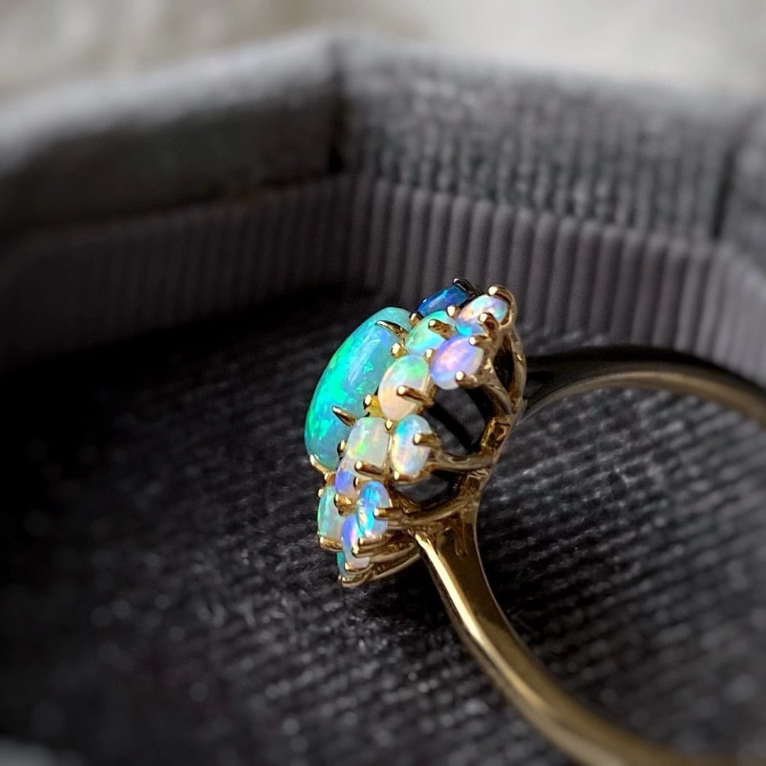 14k Gold 0.7 Ct Natural Opal & Opal Ring - 2
