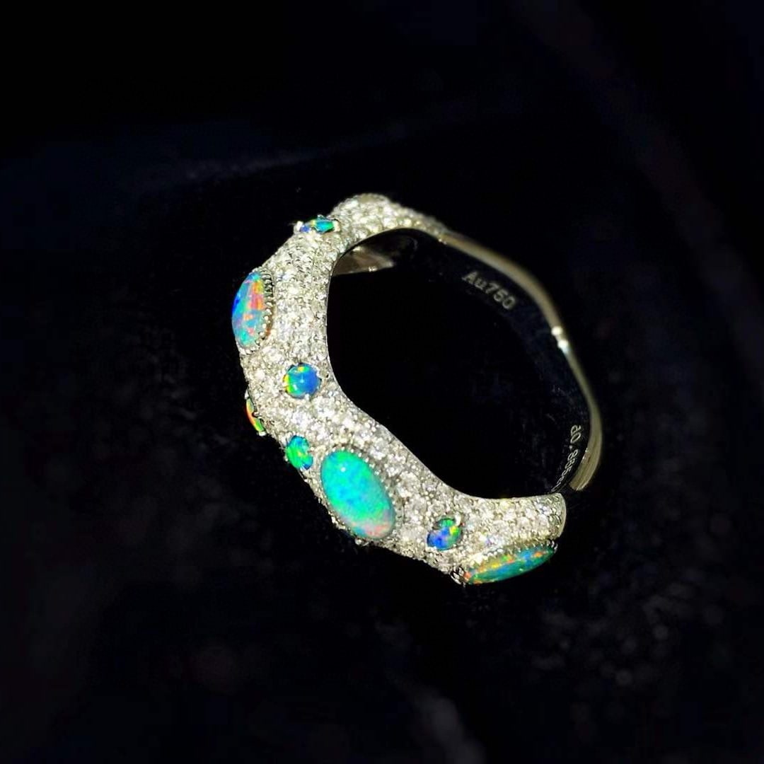 14k Gold 1.7 Ctw Natural Opal & Diamond Ring - 3