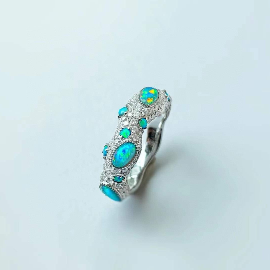 14k Gold 1.7 Ctw Natural Opal & Diamond Ring - 4