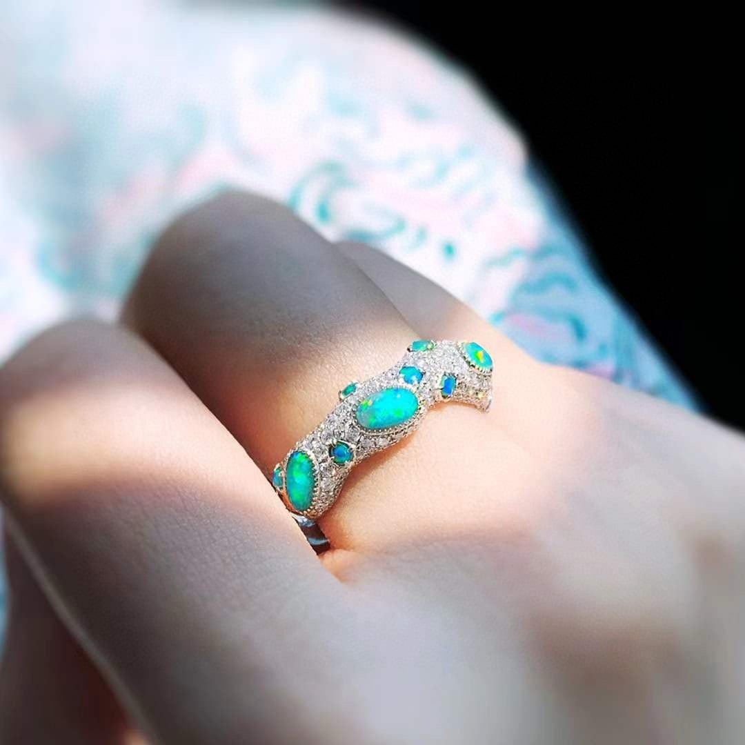 14k Gold 1.7 Ctw Natural Opal & Diamond Ring - 5