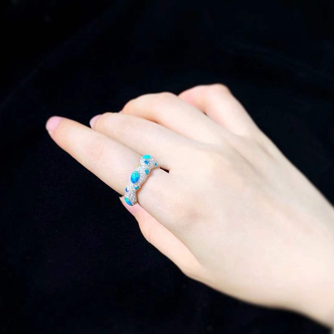 14k Gold 1.7 Ctw Natural Opal & Diamond Ring - 7