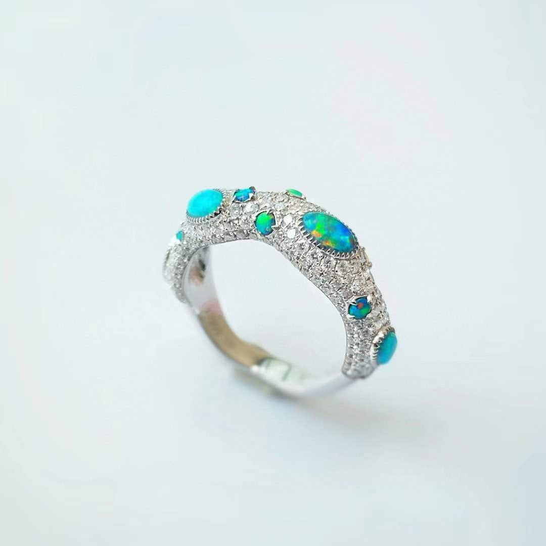 14k Gold 1.7 Ctw Natural Opal & Diamond Ring - 8