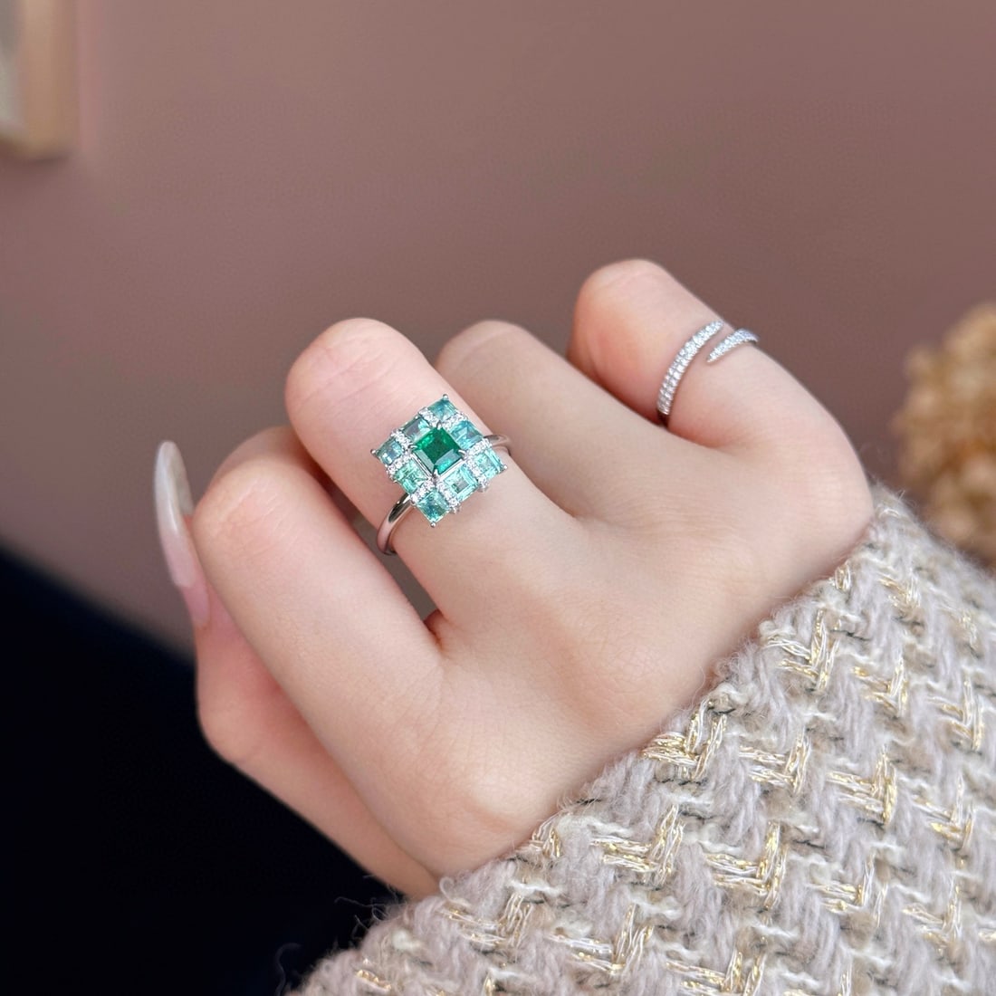 14k Gold 1.62 Ctw Vivid Green Natural Emerald & Emerald Ring - 6