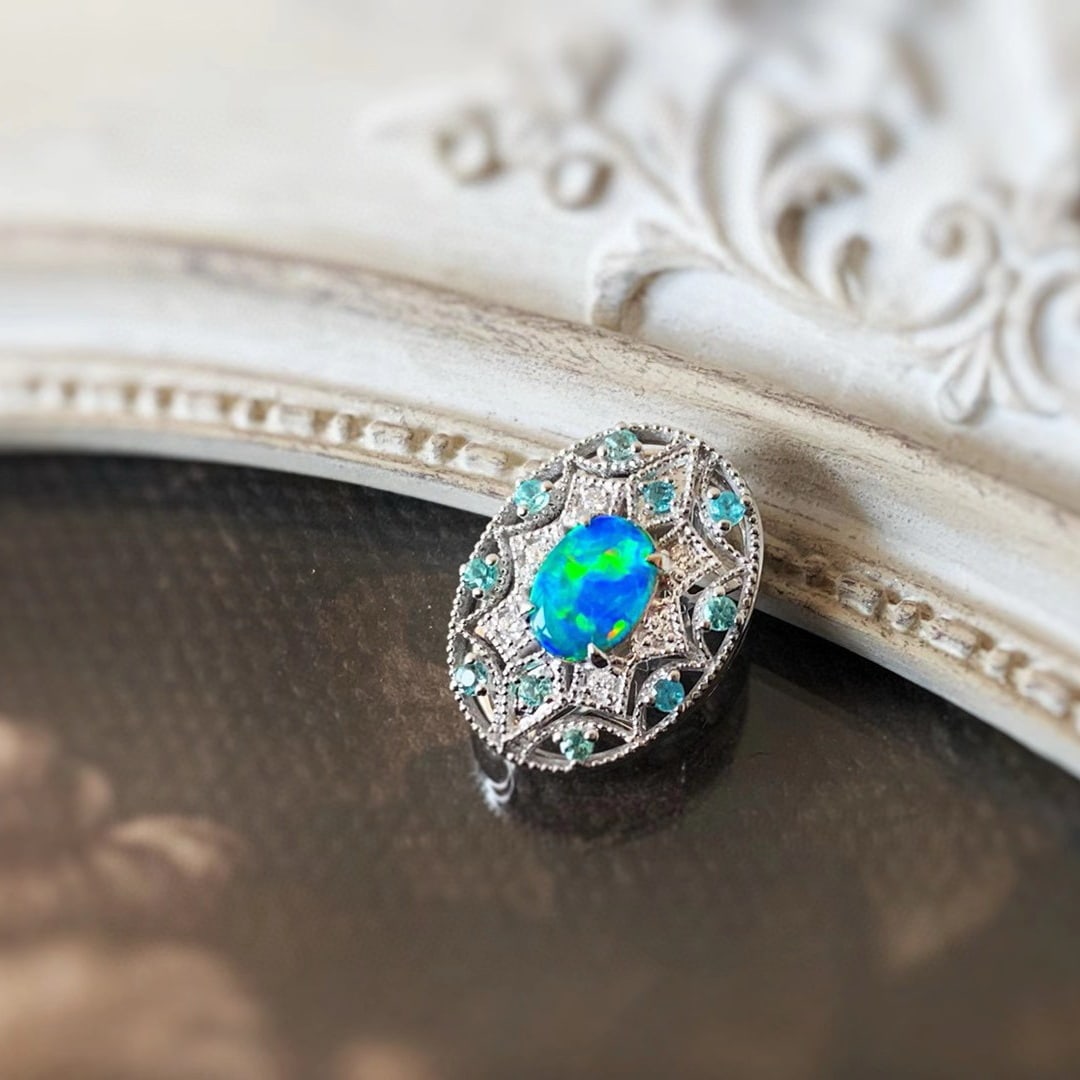 14k Gold 0.63 Ctw Natural Opal & Paraiba Tourmaline Pendant( Without Chain ) - 2