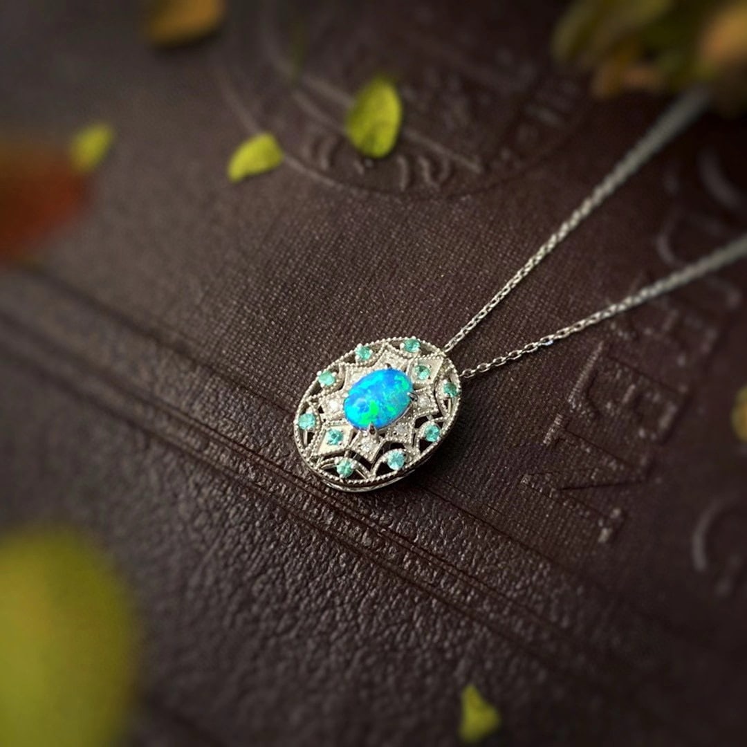 14k Gold 0.63 Ctw Natural Opal & Paraiba Tourmaline Pendant( Without Chain ) - 3