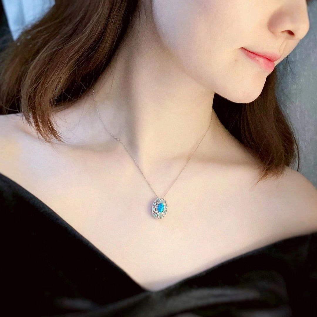 14k Gold 0.63 Ctw Natural Opal & Paraiba Tourmaline Pendant( Without Chain ) - 4