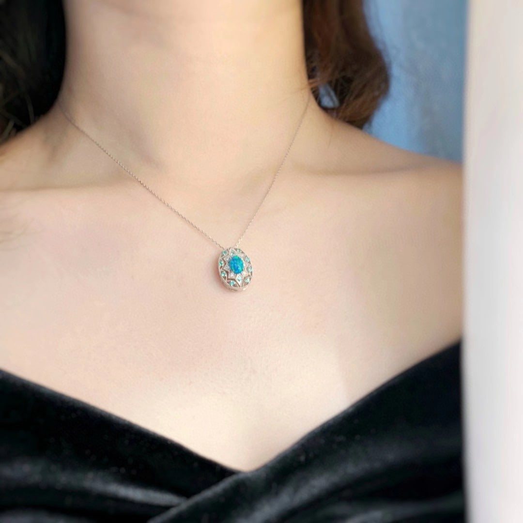 14k Gold 0.63 Ctw Natural Opal & Paraiba Tourmaline Pendant( Without Chain ) - 5