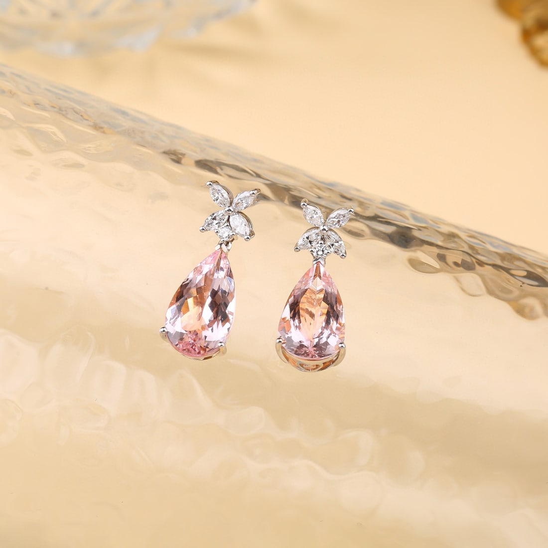 14k Gold 8.82 Ctw Natural Morganite & Diamond Earrings - 7