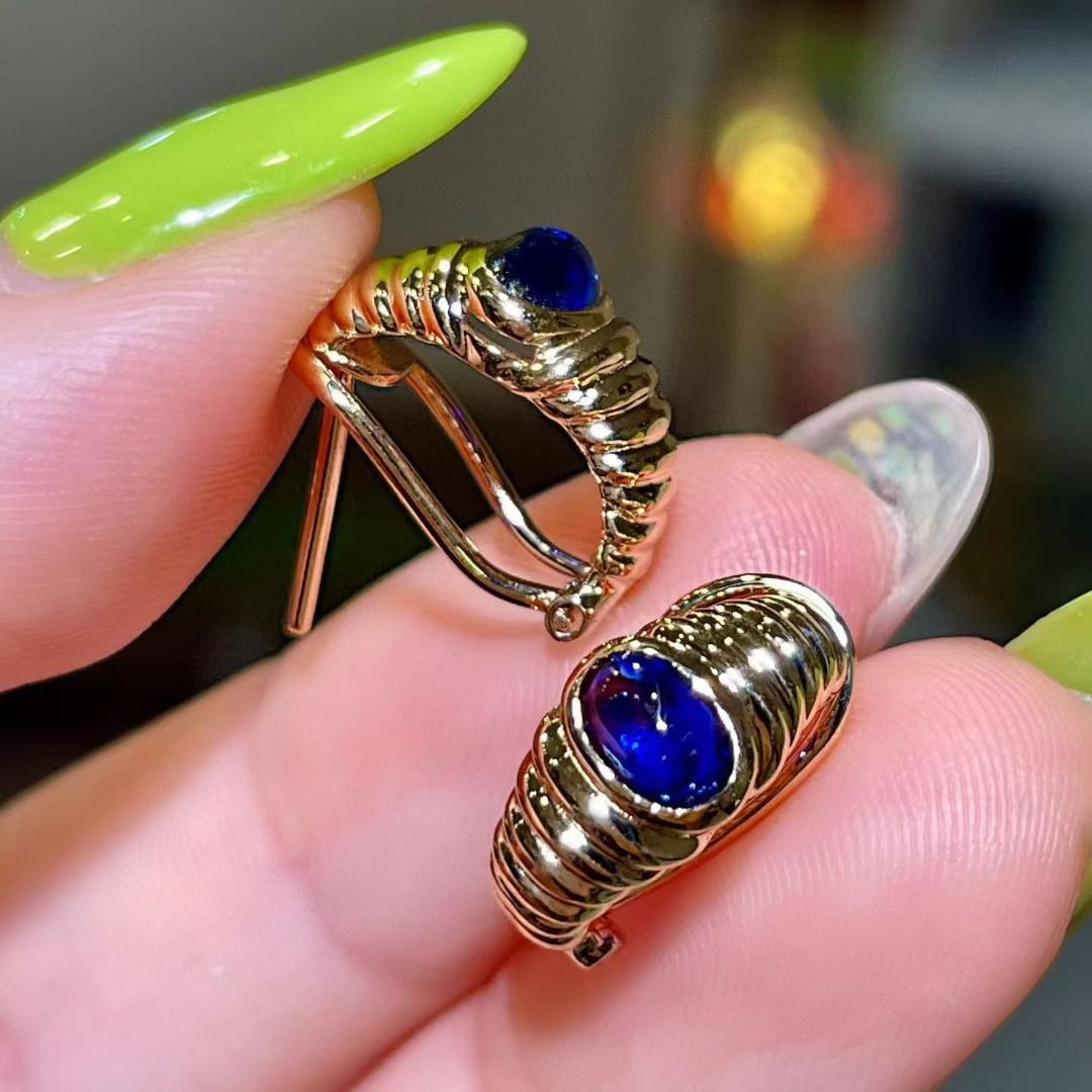 14k Gold 1.27 Ct Natural Sapphire Earrings - 2