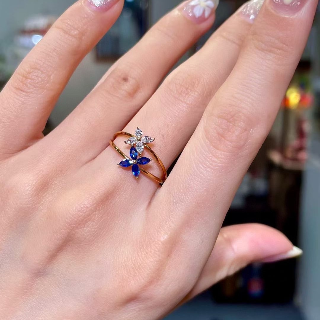14k Gold 0.52 Ctw Natural Sapphire & Diamond Ring - 2