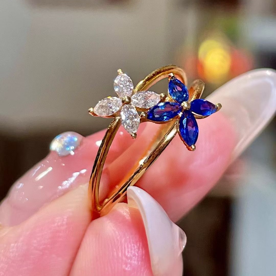 14k Gold 0.52 Ctw Natural Sapphire & Diamond Ring - 3