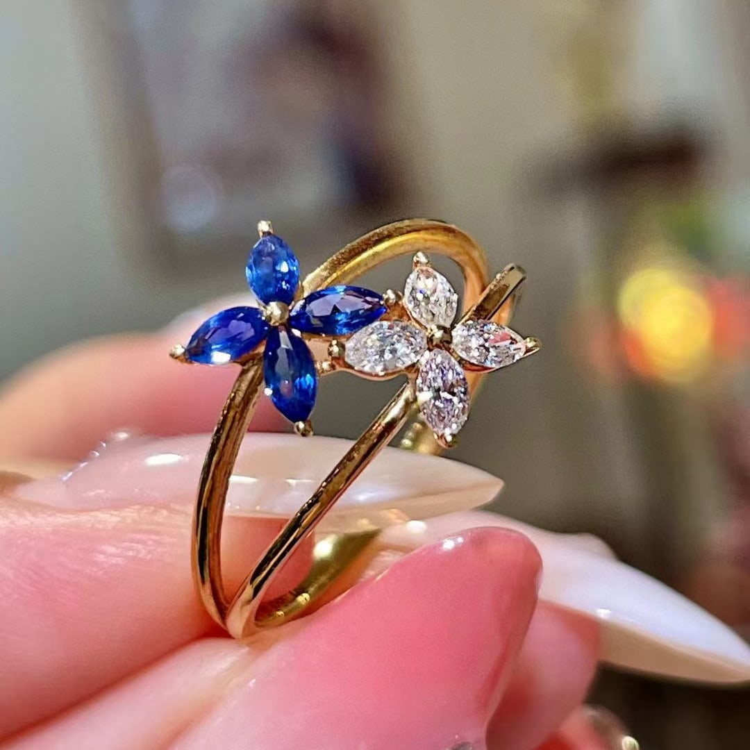 14k Gold 0.52 Ctw Natural Sapphire & Diamond Ring - 4