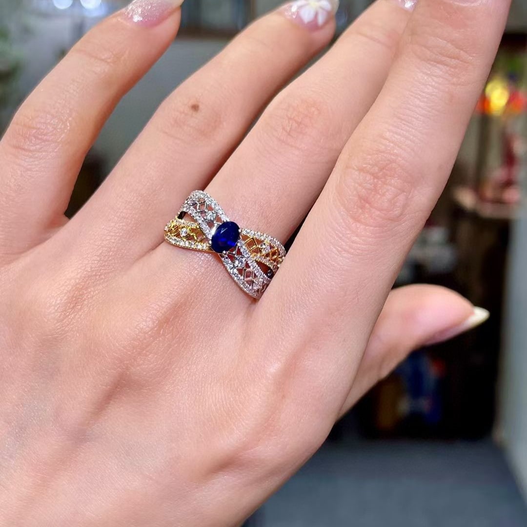 14k Gold 1.02 Ctw Natural Sapphire & Diamond Ring - 2