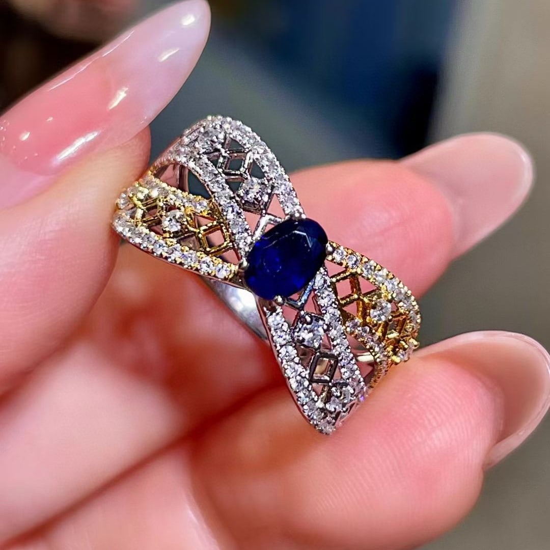 14k Gold 1.02 Ctw Natural Sapphire & Diamond Ring - 4