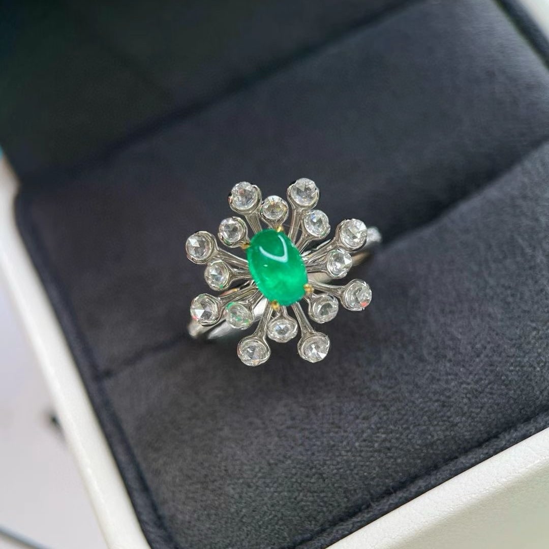 14k Gold 1.15 Ctw Natural Emerald & Diamond Ring: Ref:231052191 // gold content:14k gold // ring size:7. 25us // // main gemstone:emerald // shape:oval // carat weight:0. 68ct // color:green // treatment:natural // // adjacent gemstone 2 : diamond