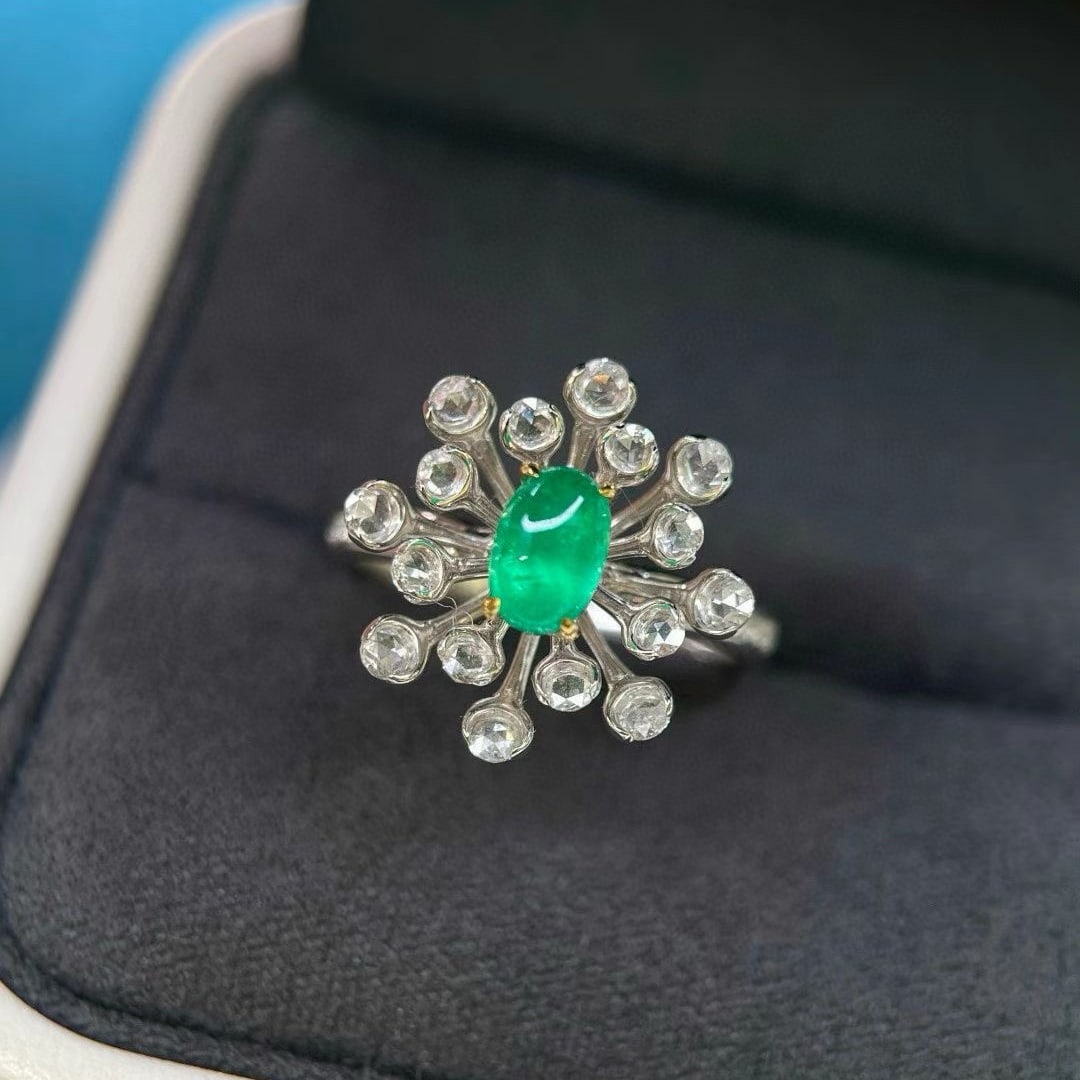 14k Gold 1.15 Ctw Natural Emerald & Diamond Ring - 2
