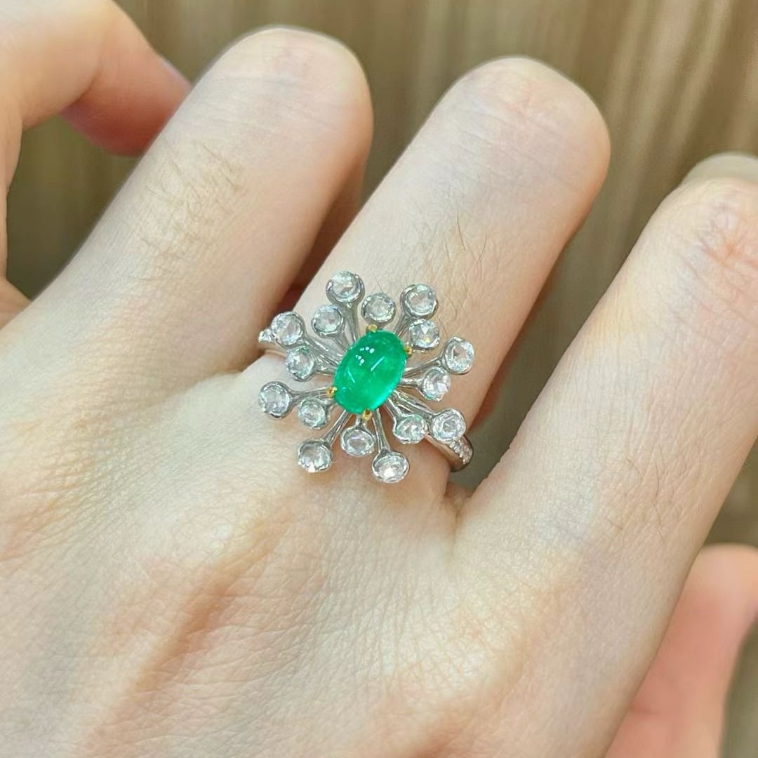 14k Gold 1.15 Ctw Natural Emerald & Diamond Ring - 3