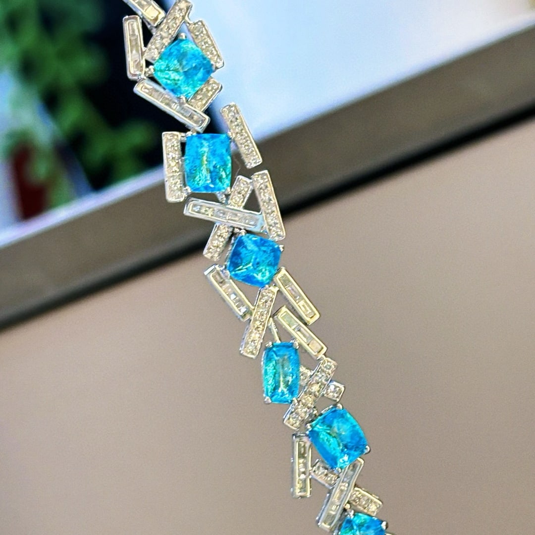 14k Gold 5.03 Ct Natural Paraiba Tourmaline & Diamond Bracelet - 3