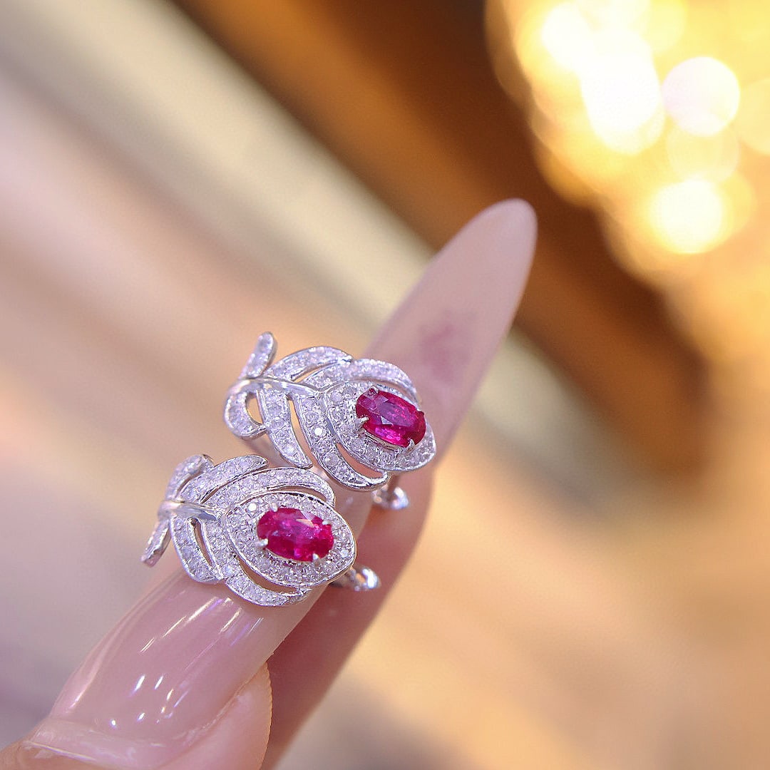 14k Gold 0.6 Ct Natural Ruby & Diamond Earrings - 3