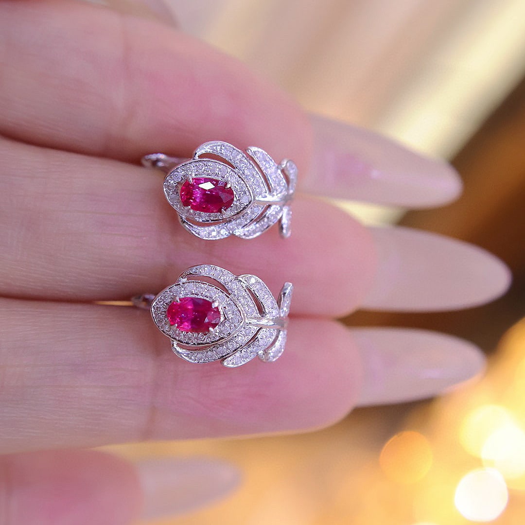 14k Gold 0.6 Ct Natural Ruby & Diamond Earrings - 5