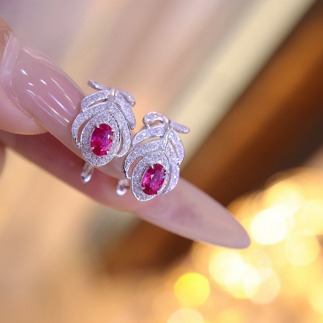 14k Gold 0.6 Ct Natural Ruby & Diamond Earrings - 6