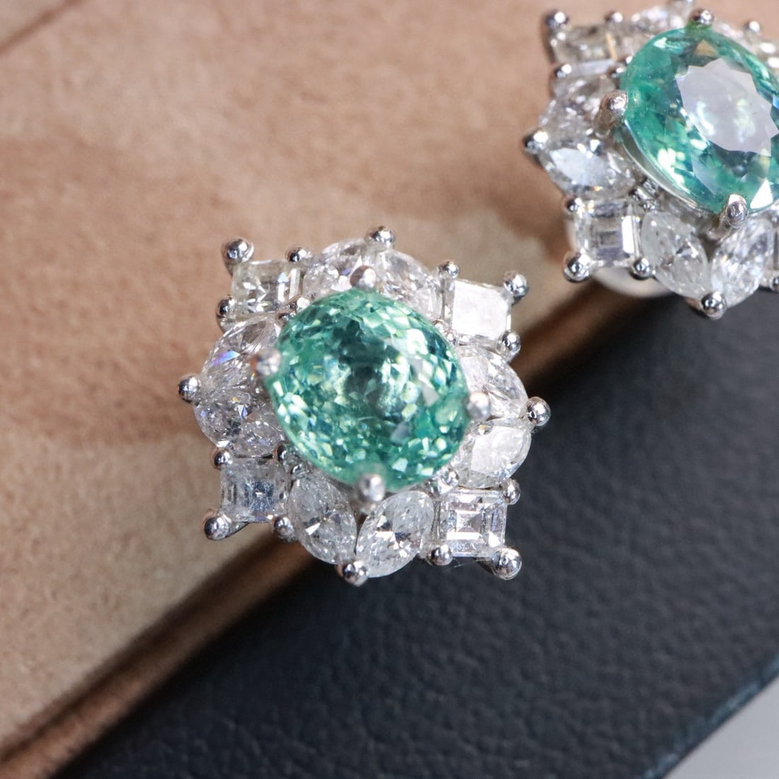 14k Gold 3.16 Ctw Natural Paraiba Tourmaline & Diamond Earrings - 2