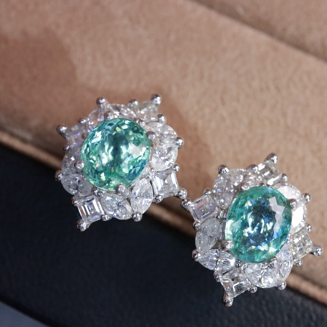 14k Gold 3.16 Ctw Natural Paraiba Tourmaline & Diamond Earrings - 3